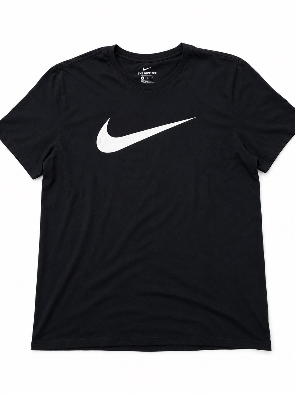 Nike Men's Black Tee with white swoosh size L